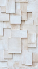 Poster - Abstract geometric wall design with layered wooden panels in neutral tones
