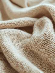 Aufkleber - Soft beige knitted fabric with cozy texture, showcasing detailed stitching and folds