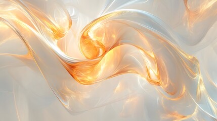 Poster - Abstract Gold and White Swirling Fluid Design