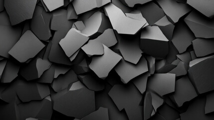 Poster - Abstract composition of irregular black geometric shapes with textured surface