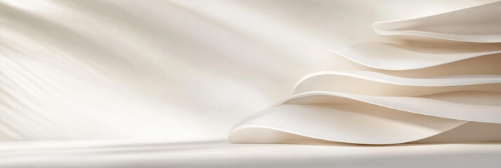 Poster - Abstract flowing white fabric layers with soft light and shadows, creating serene and elegant composition