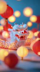 Poster - Colorful dragon decoration with lanterns, symbolizing celebration and joy
