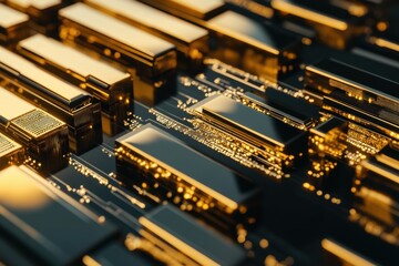 Poster - Golden circuit board components displaying intricate design and modern technology elements