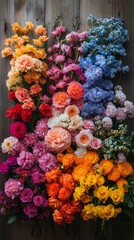 Canvas Print - Brightly colored bouquet of wildflowers arranged against a wooden background