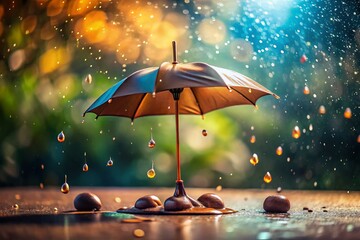 Wall Mural - Delicious Chocolate Umbrella in Rainy Day, Sweet Fantasy Stock Photo