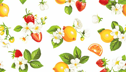  Vibrant Fruit Illustration: Lemons, Strawberries, Blossoms