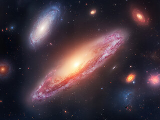 Poster - stunning view of galaxies in deep space, showcasing vibrant colors and cosmic beauty