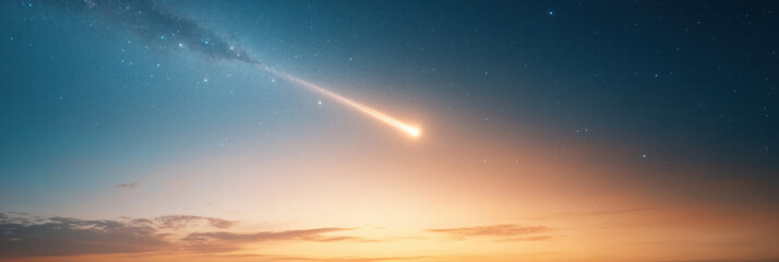Poster - bright comet streaks across twilight sky filled with stars, creating stunning celestial display