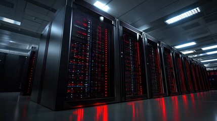 Aufkleber - Dark server room with glowing red lights.