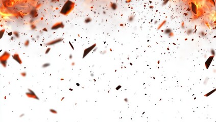 Wall Mural - Embers and ash floating on white background.