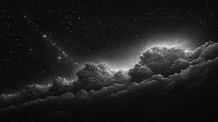 Wall Mural - dramatic cloudscape at night with stars and light.