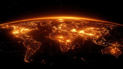 Wall Mural - earth at night with city lights outlining continents.