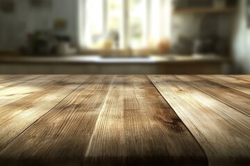 Empty, beautiful wooden tabletop counter in a clean and bright interior background, ready for display of a product.