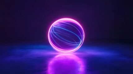 Poster - neon oval light orb glows brightly in dark room