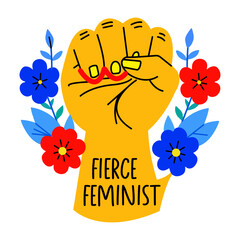 Wall Mural - Fierce feminist typography, a flat style sticker 

