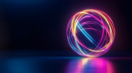 Poster - Abstract Neon Light Trails Form Oval Shape