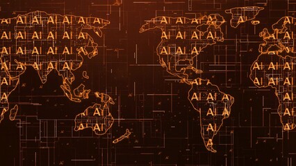 AI technology earth map background orange