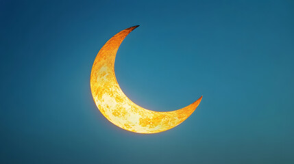 Wall Mural - a serene crescent moon glowing brightly against a soft, solid blue background, symbolizing the start