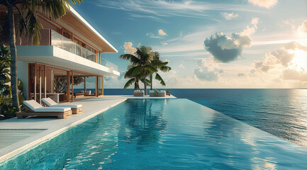 Wall Mural - an exotic island villa with an infinity pool and ocean view.