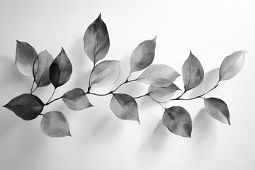 Poster - Elegant arrangement of transparent leaves in black and white on a light background