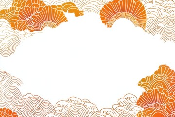 Poster - Patterns of orange waves and fans create a vibrant backdrop for creativity and design projects