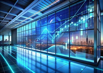 Poster - 4K Motion Graphics: Animated Chart Data Visualization on Modern Architectural Screen