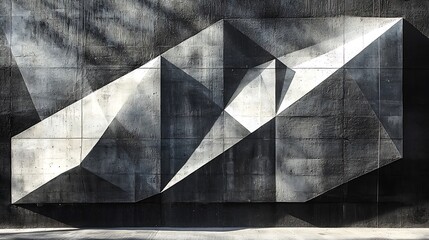 Abstract geometric concrete wall art with shadows.