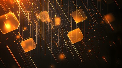 Poster - Abstract Orange Glowing Lines and Hexagons Design