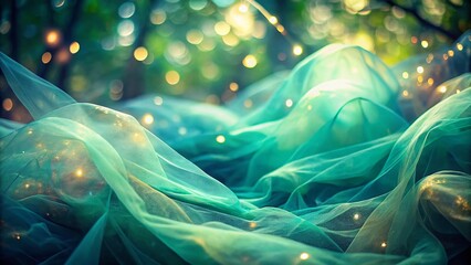 Wall Mural - Ethereal Beauty: Overlapping Ultraviolet and Jade Green Veils