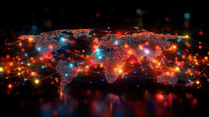 Aufkleber - Glowing world map with network connections.