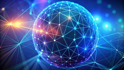 Poster - Abstract Blue Digital Sphere: 3D Mesh Network, Wireframe Design, Dots & Structure