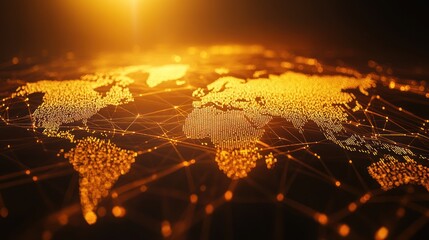 Aufkleber - Golden world map with network connections.