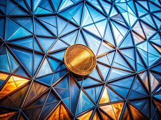 Poster - Abstract Euro Cent Polygonal Geometry: Light and Shadow Play on a Coin