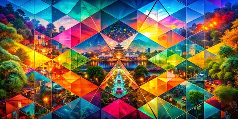 Poster - Abstract Geometric Burst Background Double Exposure Stock Photo - Modern Design Texture