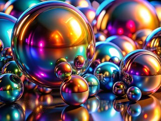 Poster - Abstract Metallic Spheres: Vibrant Color Symphony for Modern Art Exhibitions