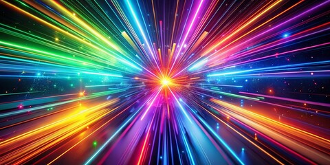 Poster - Abstract Neon Spectrum Rays: Glowing Lines & Colorful 3D Render Night Background