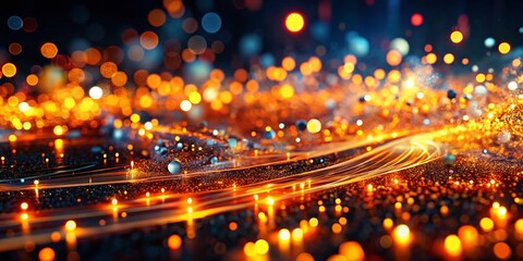 Poster - Abstract Particle Light Trails: Glowing Orange Tilt-Shift Photography