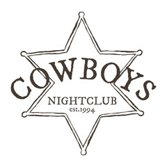 Poster - Png vintage sheriff badge logo hand drawn illustration in wild west theme, cowboys nightclub