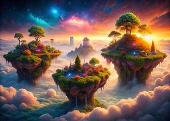 Poster - Abstract Surreal Dreamlike Landscape with Floating Islands and Ethereal Light