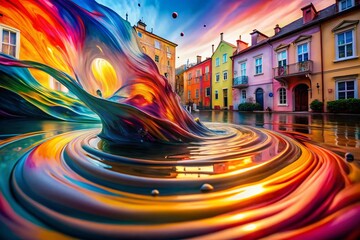 Poster - Abstract Swirling Vibrant Paint Colors in Water, Artistic Architectural Photography