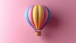 © Artchosis - Colorful Cartoon Hot Air Balloon on Pink Background Travel Adventure Concept