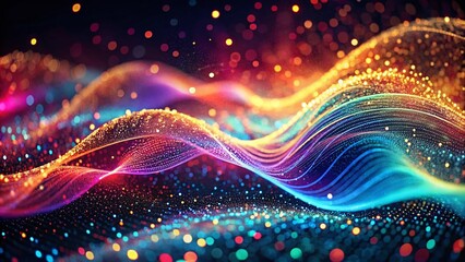 Poster - Abstract Waving Particle Technology Background: Flowing Dots and Moving Waves Long Exposure Design
