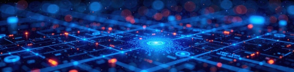 Abstract blue tech devices, architectural website layout , code, blue