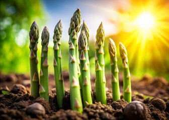 Canvas Print - Fresh Asparagus Spears Growing in Field - Organic Farm Produce