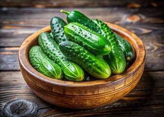 Canvas Print - Fresh Cucumbers in Rustic Wooden Bowl - Healthy Summer Harvest