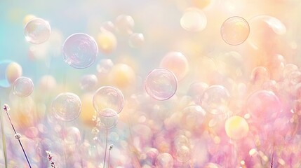 Poster - A soft-focus background of pastel-colored balloons floating in the breeze, creating a festive and whimsical atmosphere.
