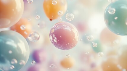 Poster - A soft-focus background of pastel-colored balloons floating in the breeze, creating a festive and whimsical atmosphere.