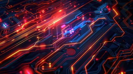 Poster - 2d illustration Abstract futuristic electronic circuit technology background