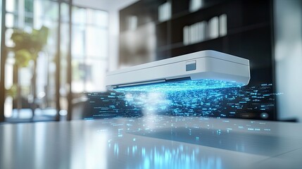 Poster - AI streamlines document scanning and organization for smart office environments. 