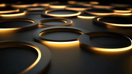 Poster - Illuminated Rings Abstract Dark Background Design